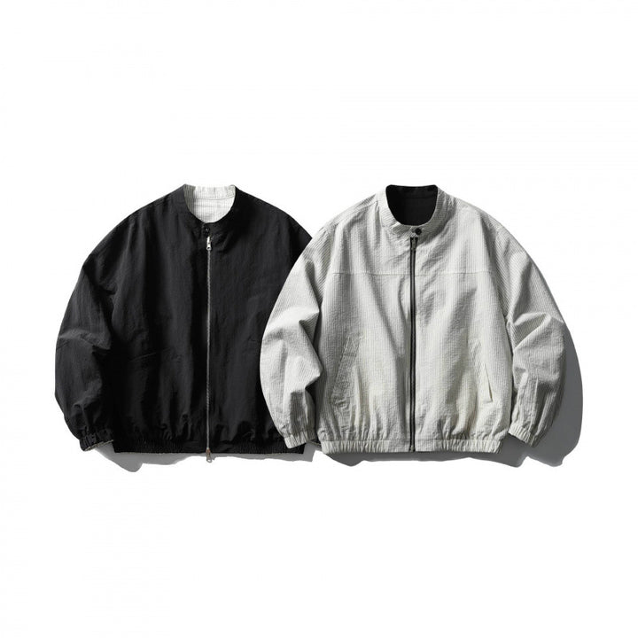 Unisex Light Oversized Bomber Jacket Made of Textured Fabric with Stand-Up Collar and Elastic Hem Mune Fashion