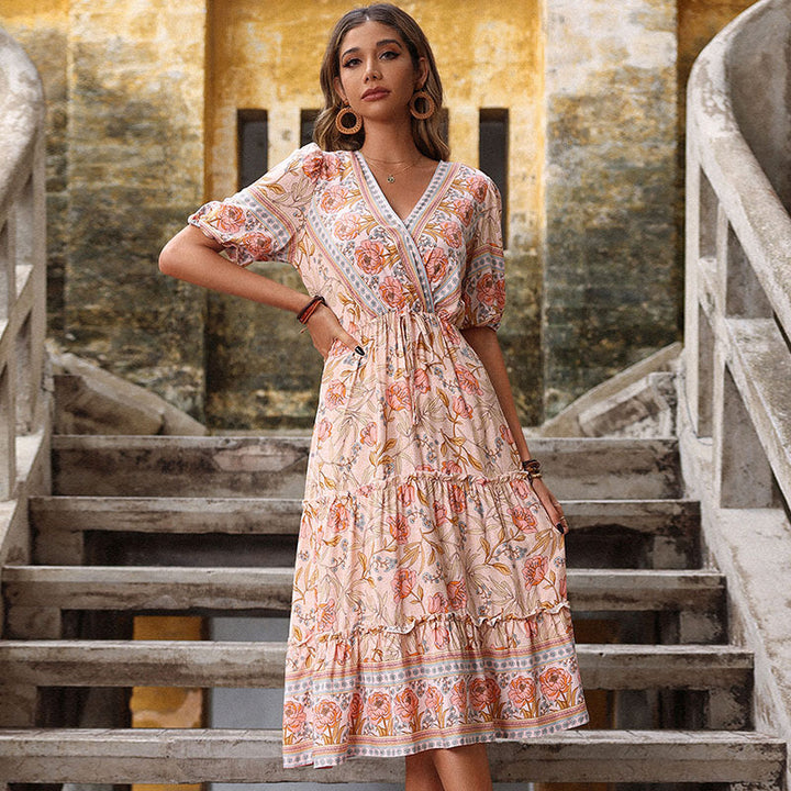 Women Elegant Midi Dress with Floral Design Mune Fashion