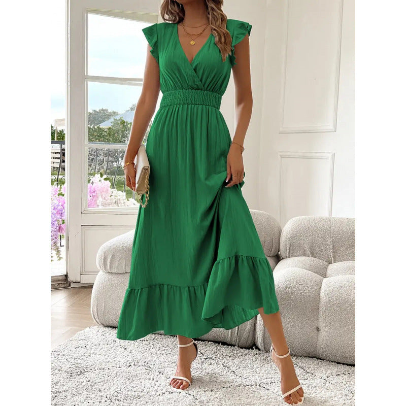 Women's Maxi Dress with Voluminous Ruffled Sleeves and Elegant Waist Mune Fashion