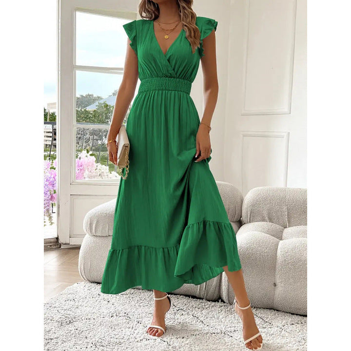 Women's Maxi Dress with Voluminous Ruffled Sleeves and Elegant Waist Mune Fashion