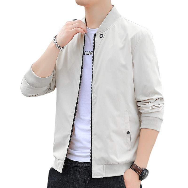 Men's Minimalist Nylon Bomber with Concealed Two-Way Zipper and Ribbed Collar Mune Fashion