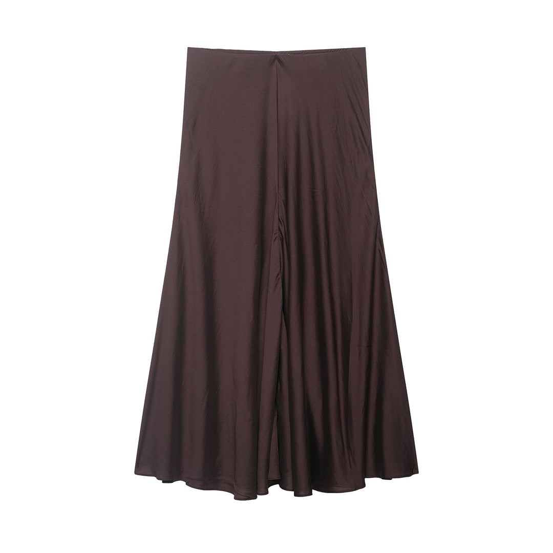 Women's satin midi skirt with high comfort waistband and flared A-line silhouette Mune Fashion