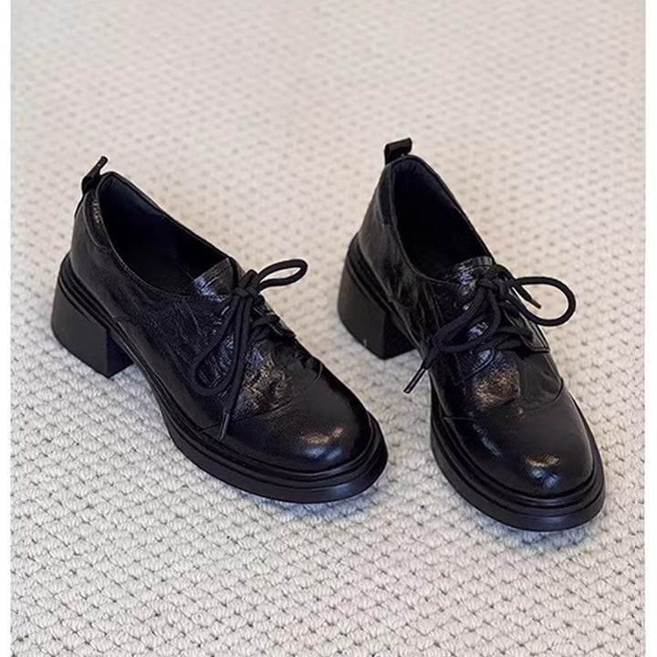 Ladies Elegant Lace-up Derby with Mid-high Block Heel and Profiled Platform Sole Mune Fashion
