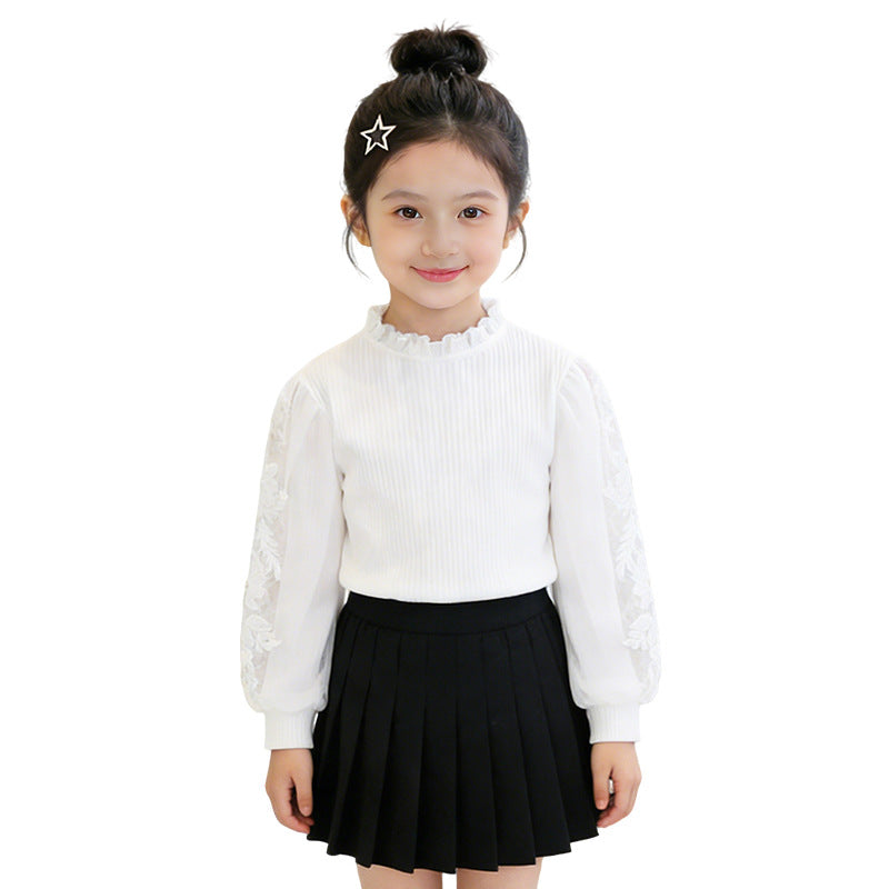 Girls elegant blouse with ruffles and embroidered sleeves Mune Fashion