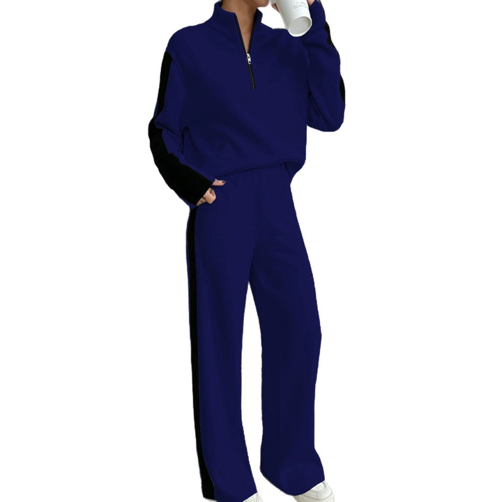 Women's casual tracksuit set with half zip, elastic waistband and side contrast stripes Mune Fashion
