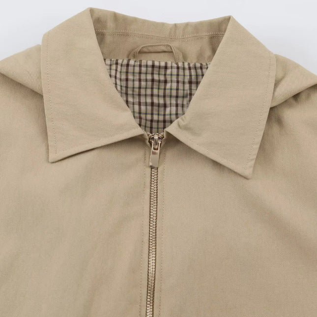 Women's Lightweight Hooded Jacket in Boxy Cut with Drawstring and Check Lining Mune Fashion