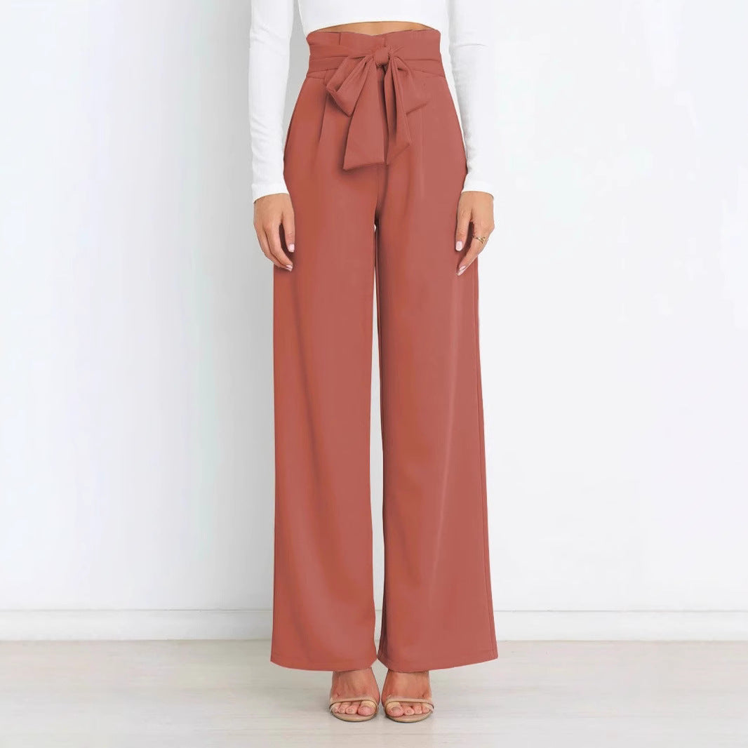 Women Comfortable and Elegant Wide Pants with Ties Belt Mune Fashion