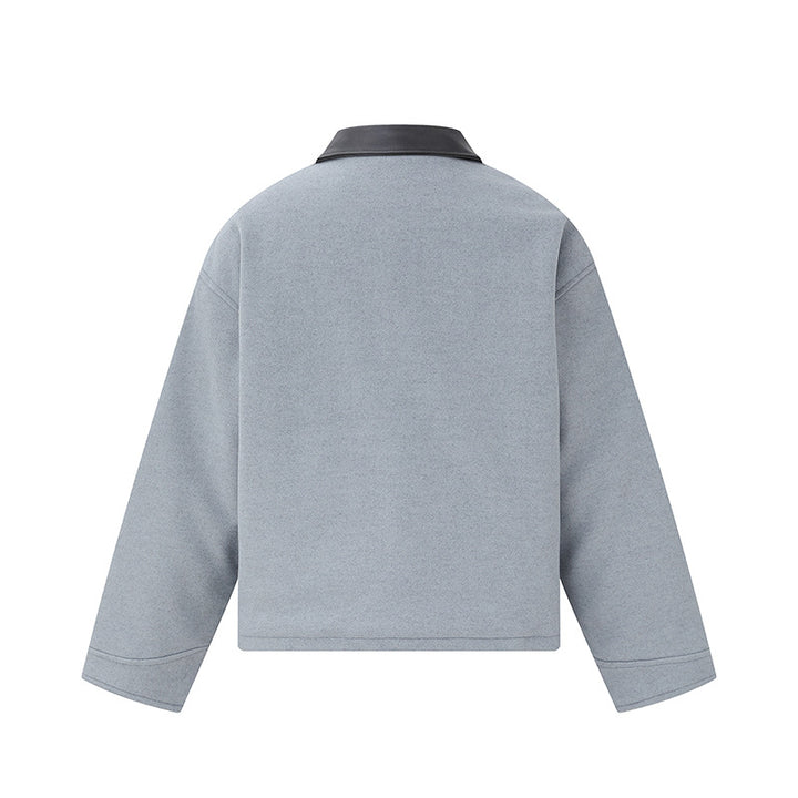 Unisex Short Blouson in minimalist Workwear look made of wool blend with leather look collar Mune Fashion