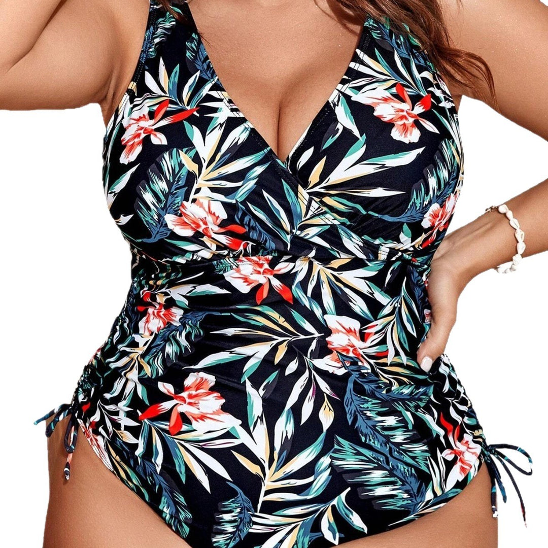 Women's Floral Wrap Swimsuit with Side Gatherings Mune Fashion