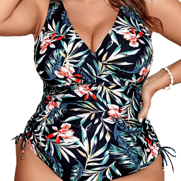 Women's Floral Wrap Swimsuit with Side Gatherings Mune Fashion