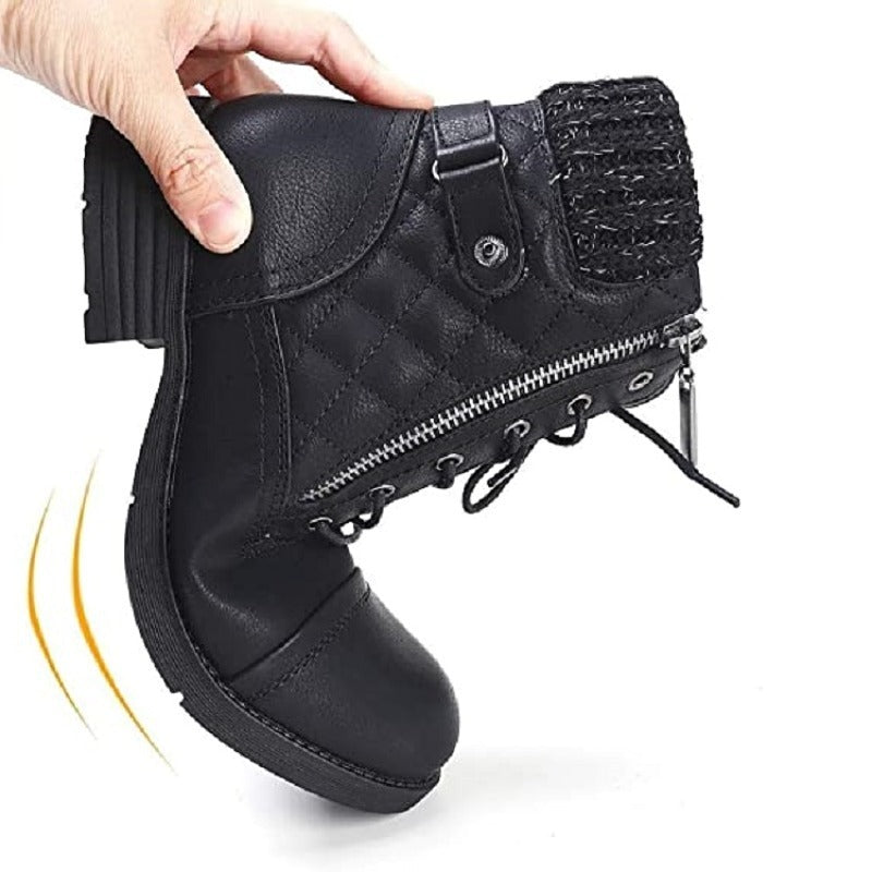 Ladies nan quilted lace-up biker boots with side zipper, padded shaft and sturdy tread sole Mune Fashion