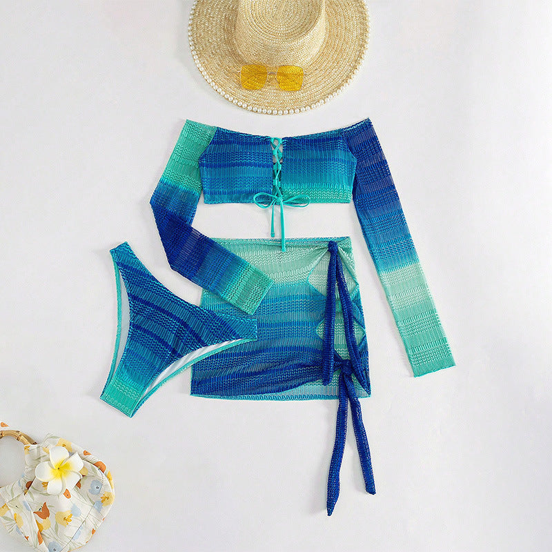 Women's Off-Shoulder Beach Top and Wrap Skirt Set Mune Fashion
