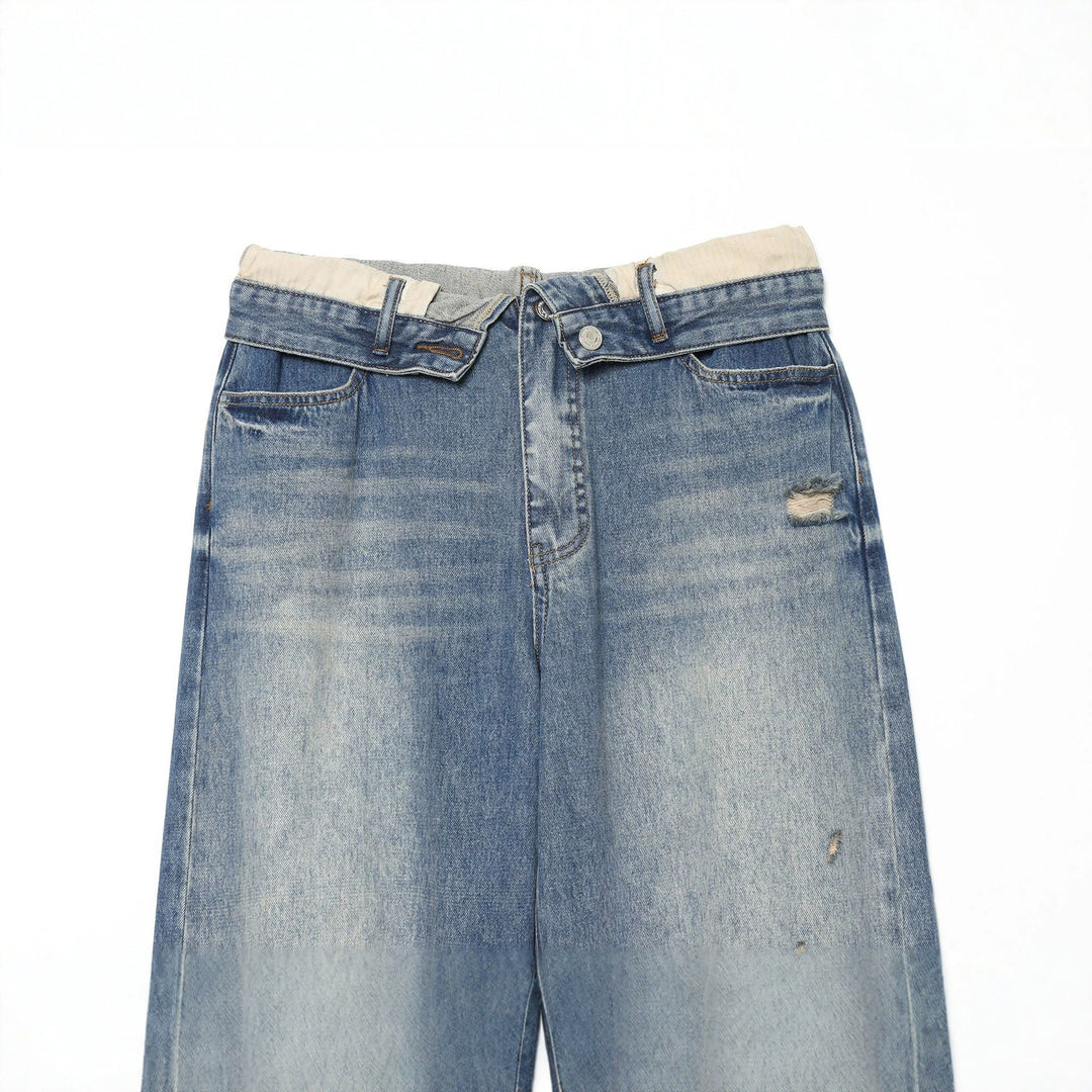 Women nan Highwaist Jeans with wide leg, destroyed details and frayed hem Mune Fashion
