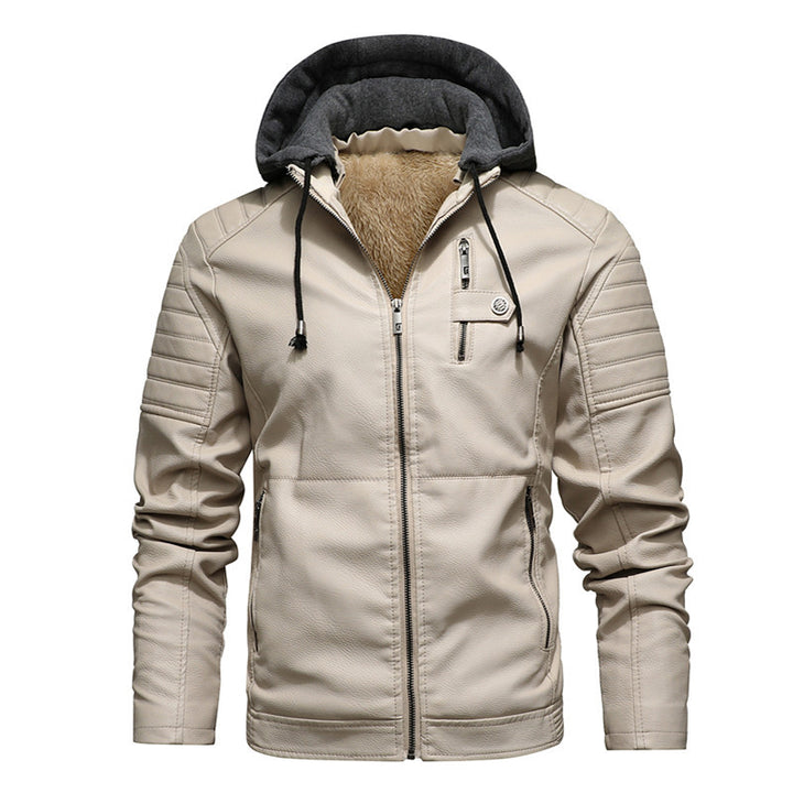 Men's hooded leather jacket with faux fur lining and quilted sleeve structure Mune Fashion