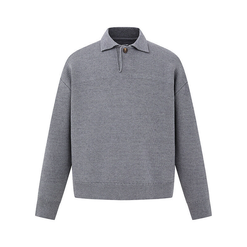 Men's Boxy Knit Sweater with Polo Collar and Half Button Placket Mune Fashion