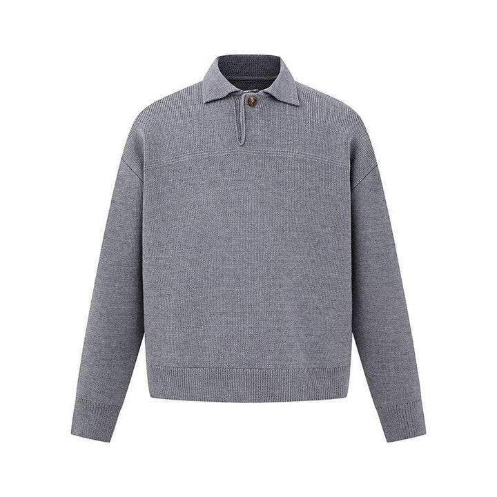 Men's Boxy Knit Sweater with Polo Collar and Half Button Placket Mune Fashion