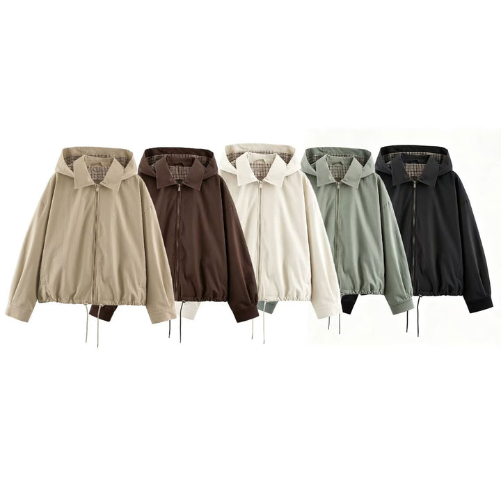 Women's Lightweight Hoodie Jacket in Cropped Oversize Fit with Drawstring Hem and Concealed Zipper Mune Fashion