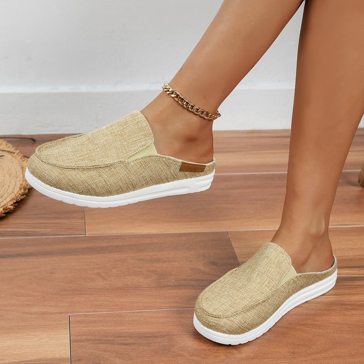 Women's Slip-On Canvas Mules with Cow Spot Print, Padded Comfort Footbed and Non-Slip Lightweight Sole Mune Fashion