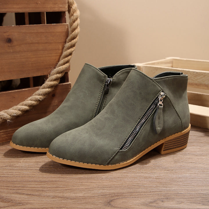 Women's ankle-high ankle boots with side zipper, soft comfort insole, and stacked block heel Mune Fashion