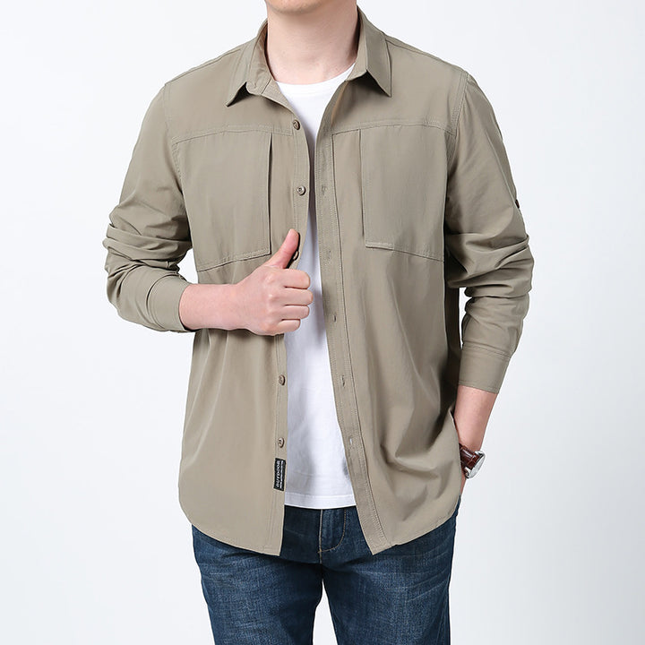 Men's breathable trekking shirt with UV protection, patch chest pockets and roll-up sleeves Mune Fashion