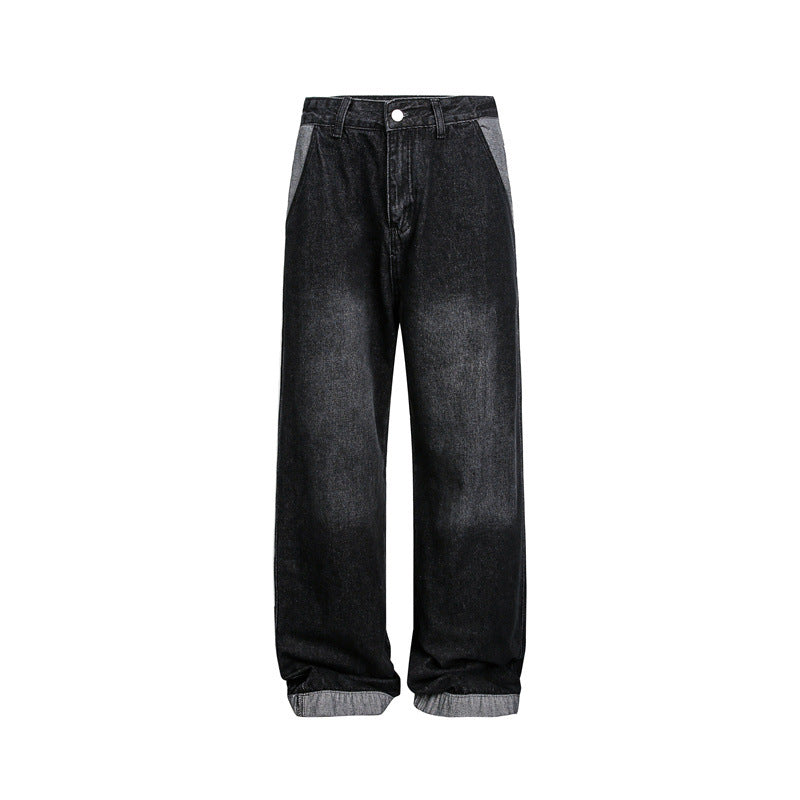 Unisex Wide Baggy Denim Pants with High Waist and Contrasting Pockets Mune Fashion