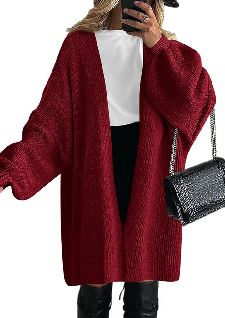 Women's Oversized Knit Cardigan with Wide Balloon Sleeves and Open Front Mune Fashion