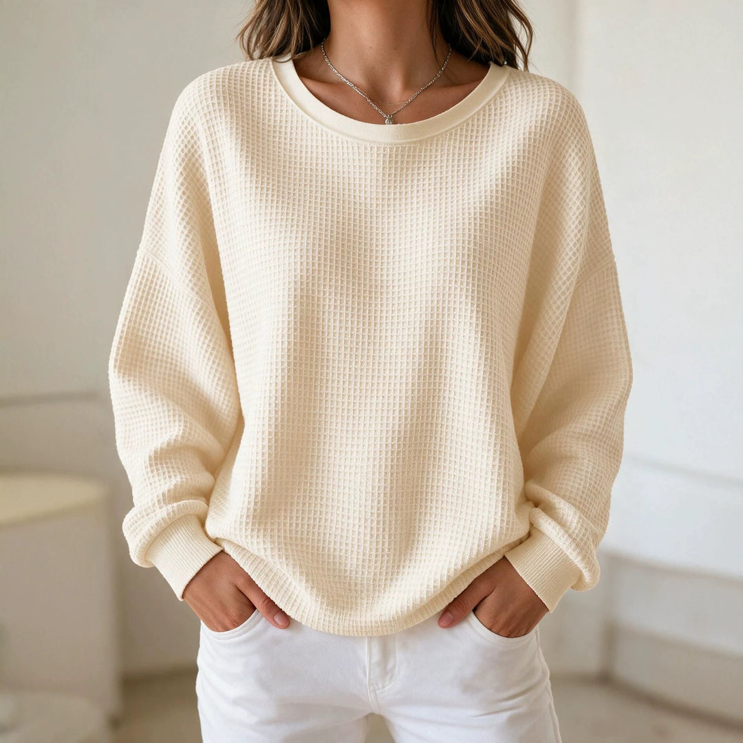 Women’s Oversize Waffle Knit Sweatshirt with Round Neck Mune Fashion