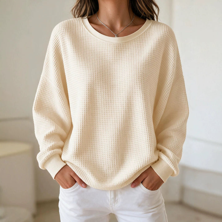 Women’s Oversize Waffle Knit Sweatshirt with Round Neck Mune Fashion