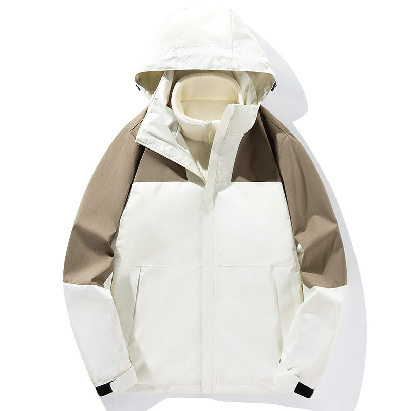 Men's two-layer softshell trekking jacket with fixed integrated hood and fleece-lined collar Mune Fashion