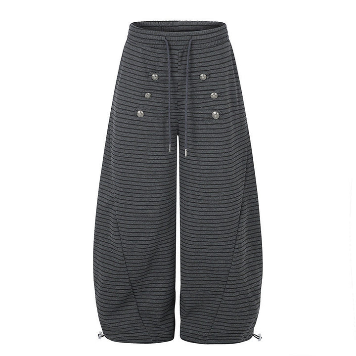 Women's Wide Palazzo Culotte Sweatpants with Drawstring Waistband and Decorative Button Placket Mune Fashion