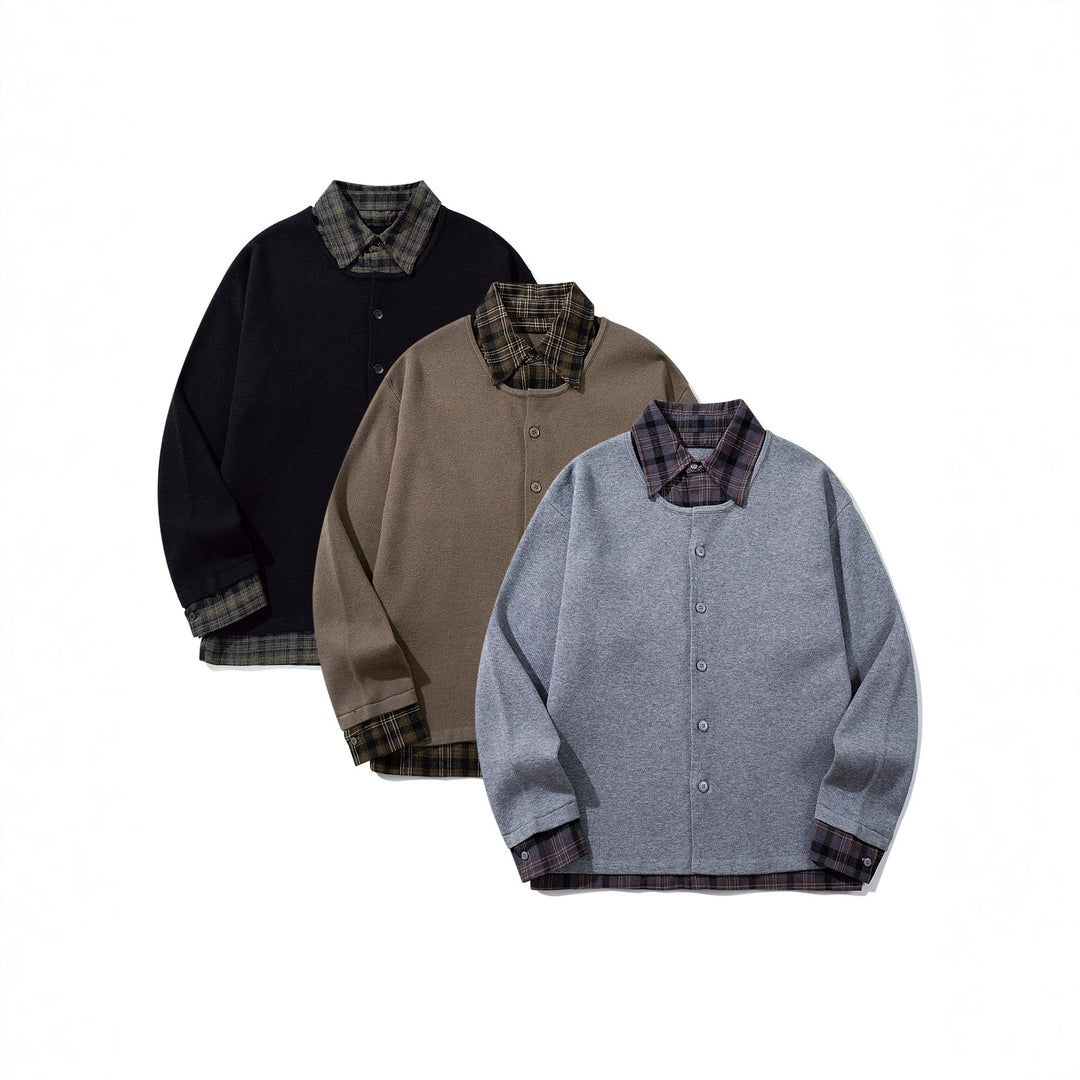 Men's Checked Flannel Shirt Layer with Open Knit Cardigan Mune Fashion
