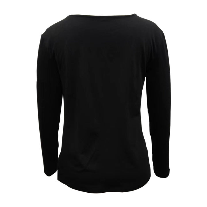 Women Long Sleeve Shirt with Asymmetrical Neckline and Decorative Buttons Mune Fashion