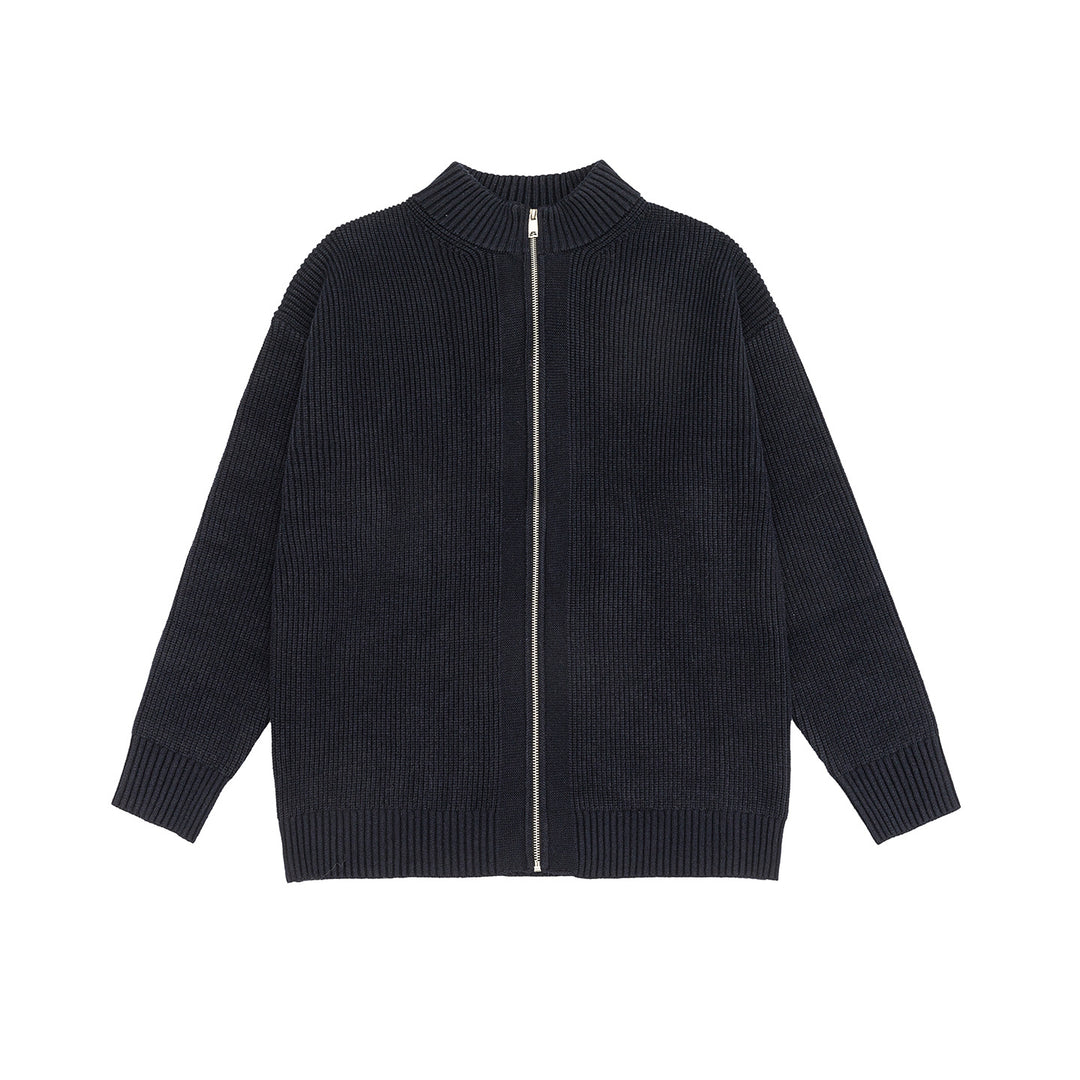 Women Oversize Cardigan with Full Zipper and Stand-Up Collar Mune Fashion