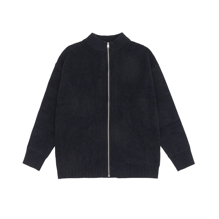 Women Oversize Cardigan with Full Zipper and Stand-Up Collar Mune Fashion