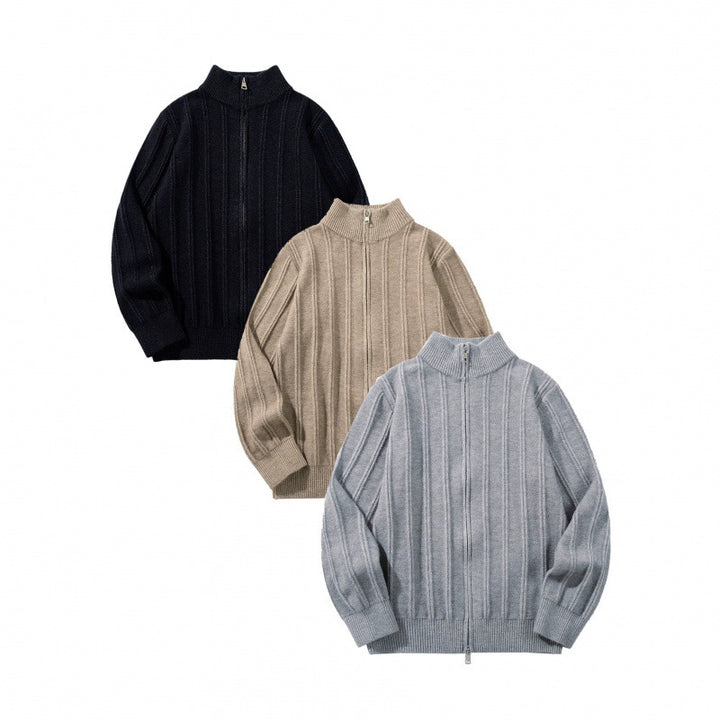 Unisex Zip Sweater with Stand-Up Collar and Vertical Structure Mune Fashion