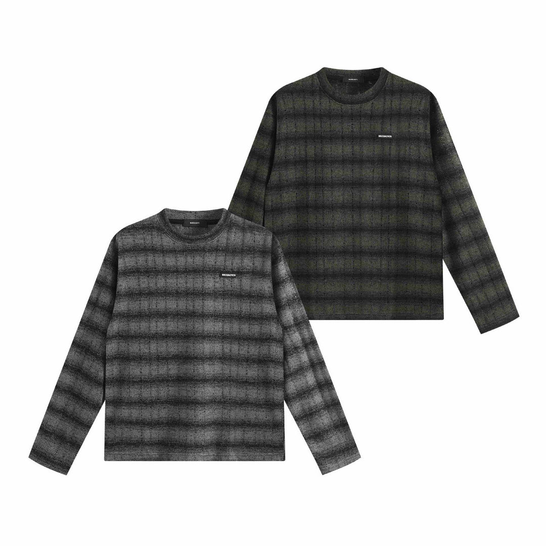 Unisex fine-structured round neck sweater with horizontal stripe pattern and logo patch Mune Fashion