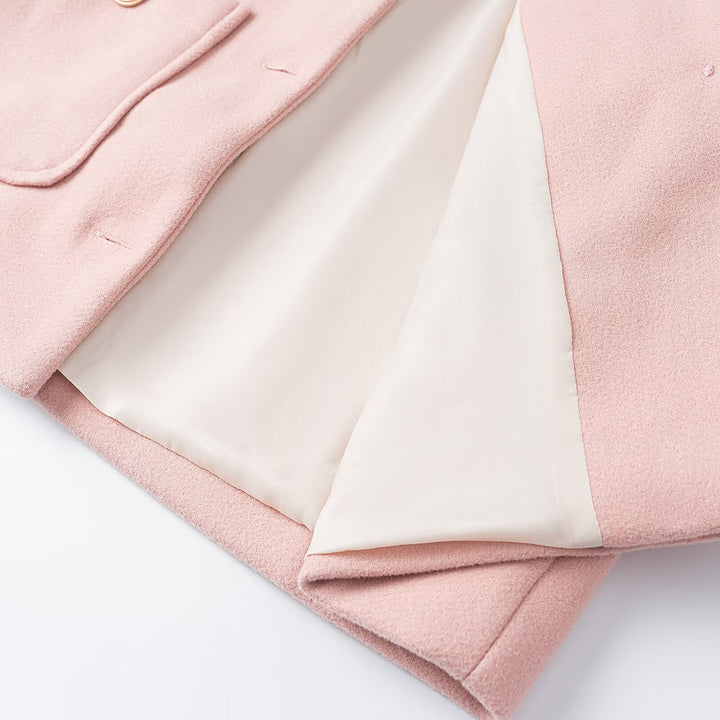 Women's short jacket made of wool blend with round neckline, patch pockets and gold decorative buttons Mune Fashion