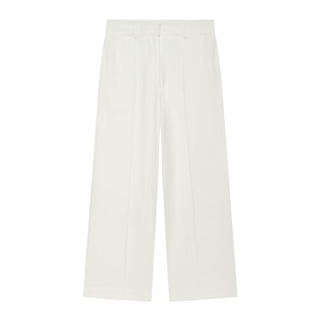 Women's Wide High-Waist Trousers with Crease, High Waist and Belt Loops Drune