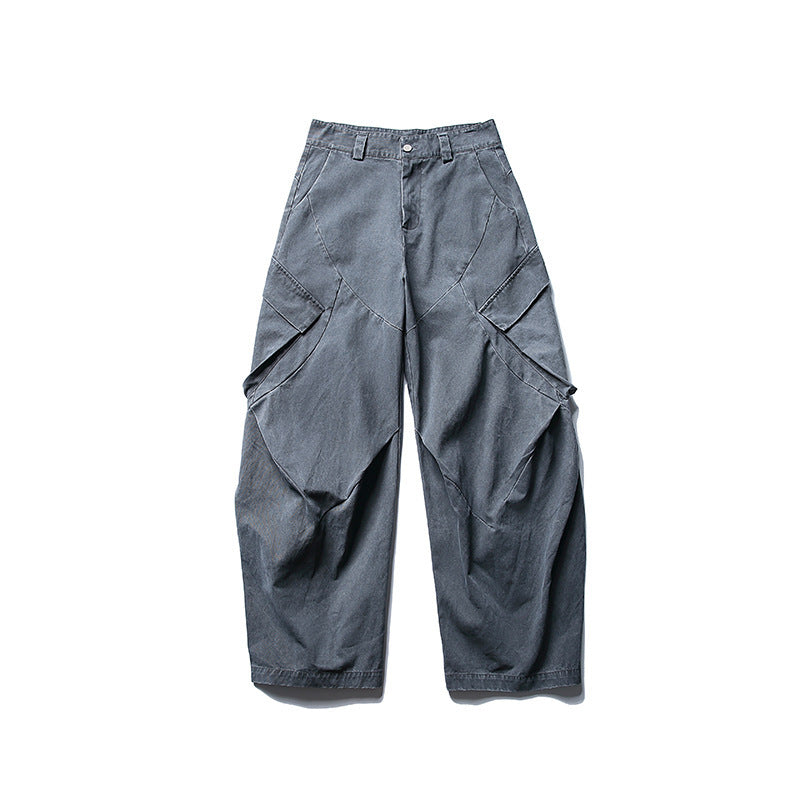 Men's wide cargo pants with asymmetrical flap pockets and cropped leg Mune Fashion