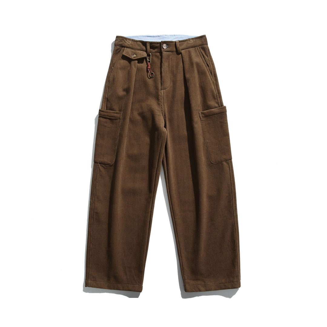 Men's Corduroy Cargo Pants with High Waist, Wide Leg and Flap Pockets Mune Fashion