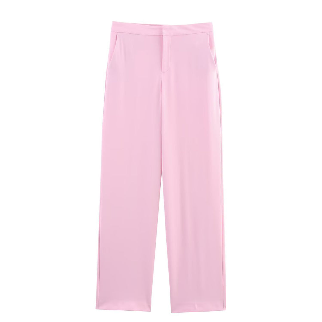 Women Two-Piece Pants Suit with Feather Trim on Sleeve Edges Mune Fashion