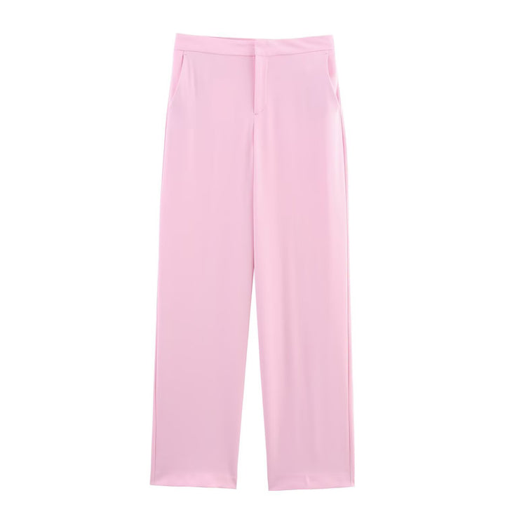 Women Two-Piece Pants Suit with Feather Trim on Sleeve Edges Mune Fashion