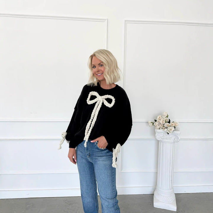Ladies' Fashionable Sweater with Decorative Knot Design