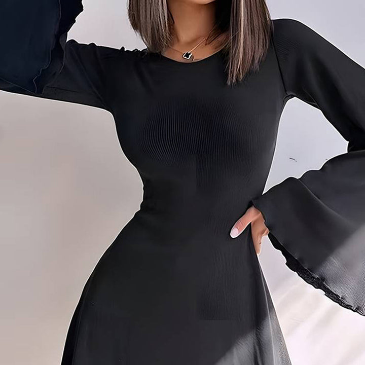 Women’s A-line mini dress with flared trumpet sleeves and fitted silhouette Mune Fashion