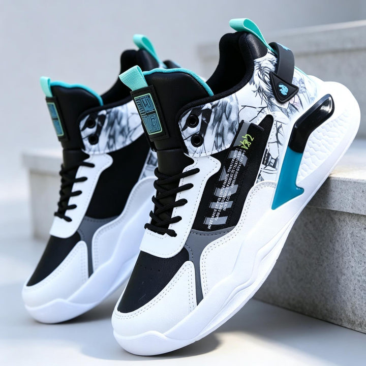 Men's Athletic High-Top Sneakers with Detailed Graphic Design Mune Fashion