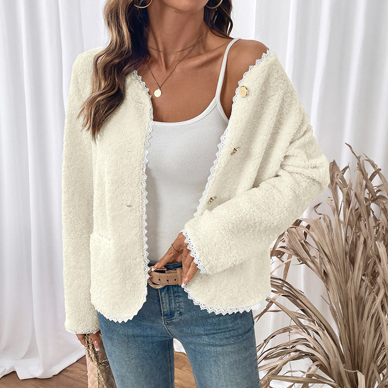 Women Elegant Cardigan with Lace Decorations Mune Fashion