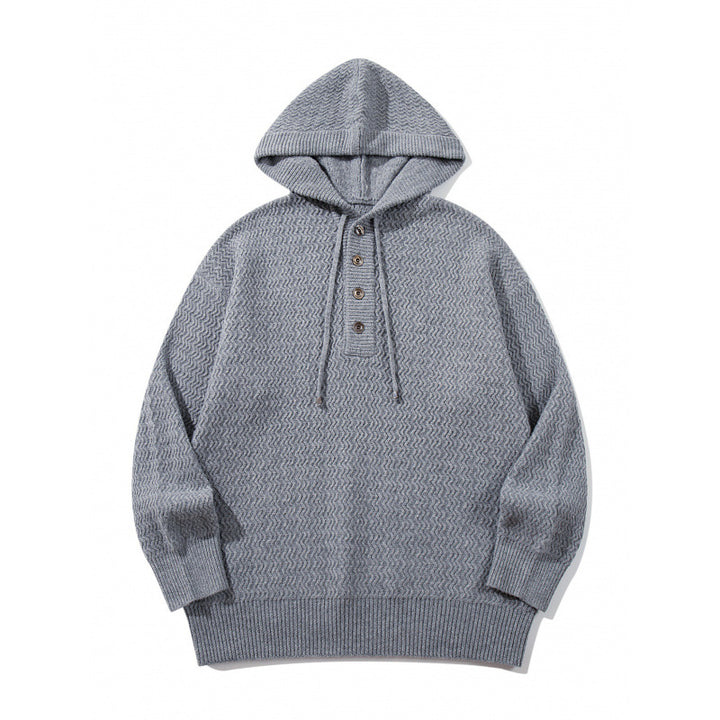 Unisex structured knit hoodie with half placket and drawstring hood Mune Fashion