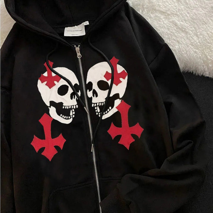Women's hoodie jacket with full zipper and ribbed heart print Mune Fashion