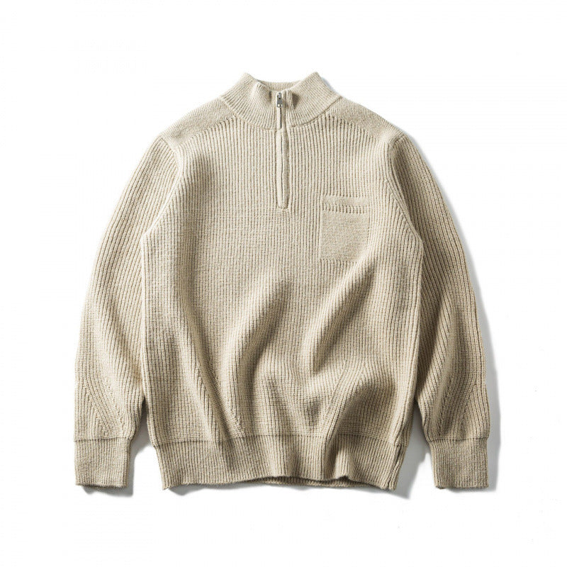 Unisex Coarse Knitted Half-Zip Sweater with Troyer Collar and Chest Pocket Mune Fashion