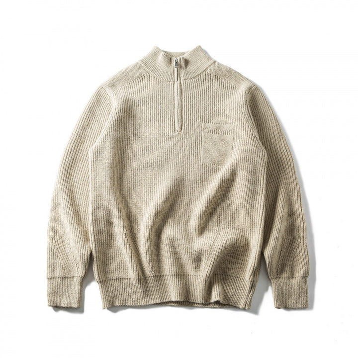 Unisex Coarse Knitted Half-Zip Sweater with Troyer Collar and Chest Pocket Mune Fashion
